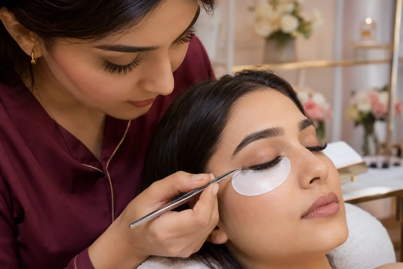 Editorial close-up of mink cluster lash application